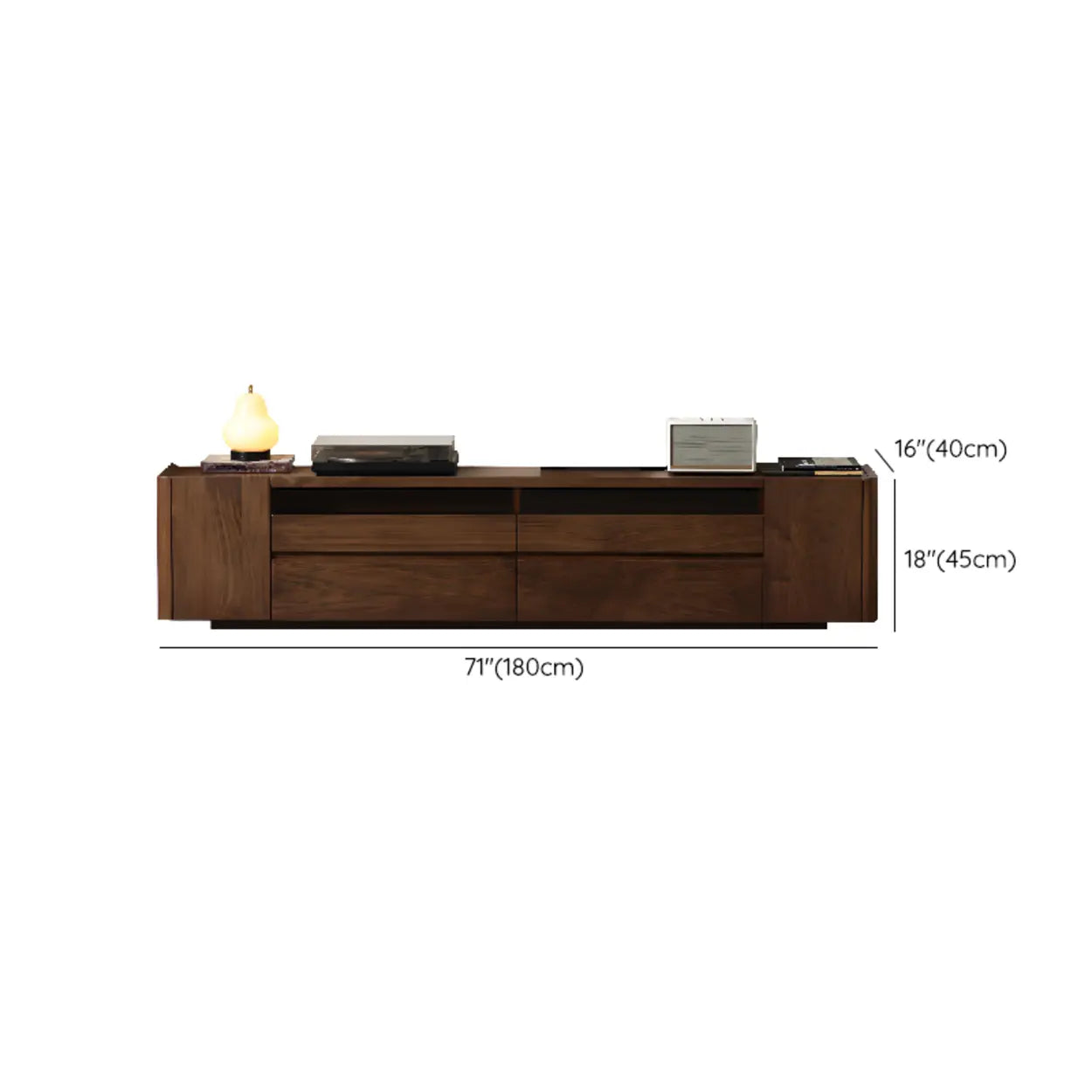 Brown Walnut Wood Cabinet Drawer Shelf Long TV Stand