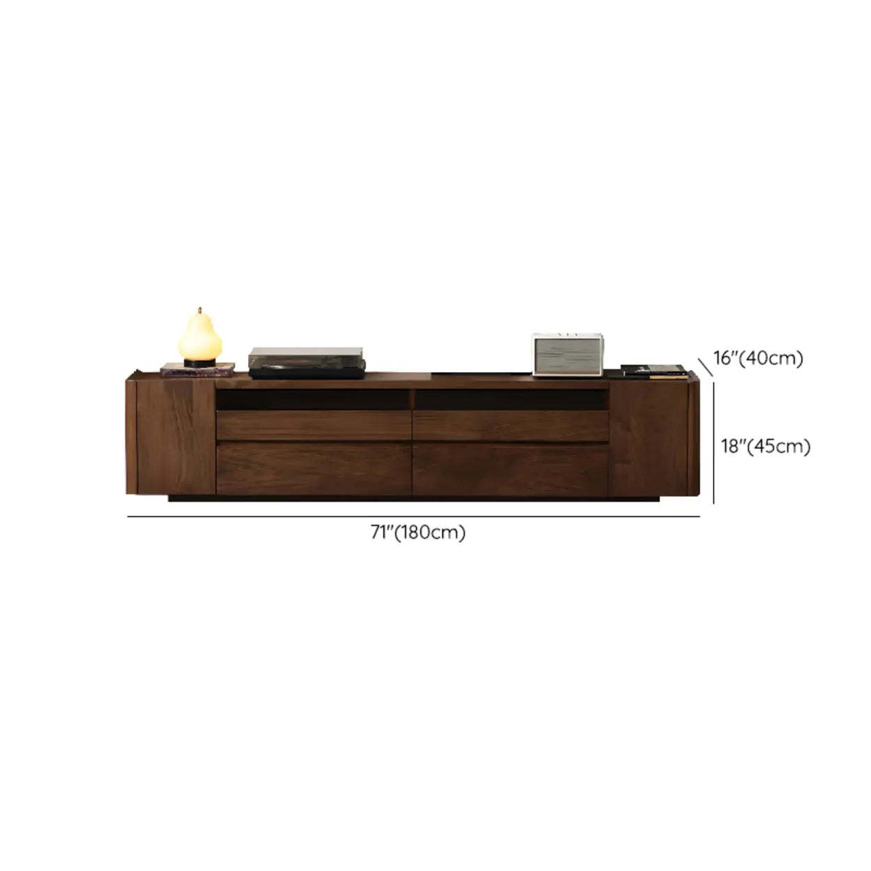 Brown Walnut Wood Cabinet Drawer Shelf Long TV Stand
