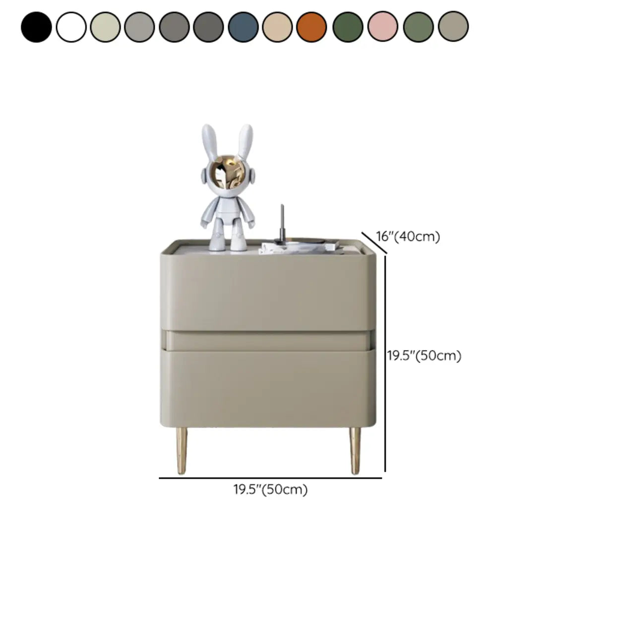 Modern Beige Gold Leg Nightstand with Drawer — Blackish Green
