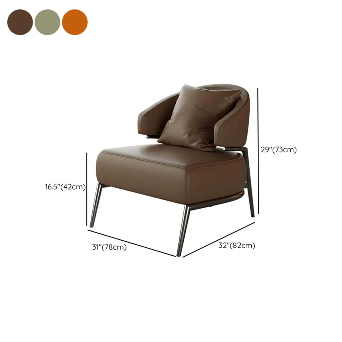 Orange Stain Resistant Nappa Leather 4-Leg Arm Chair