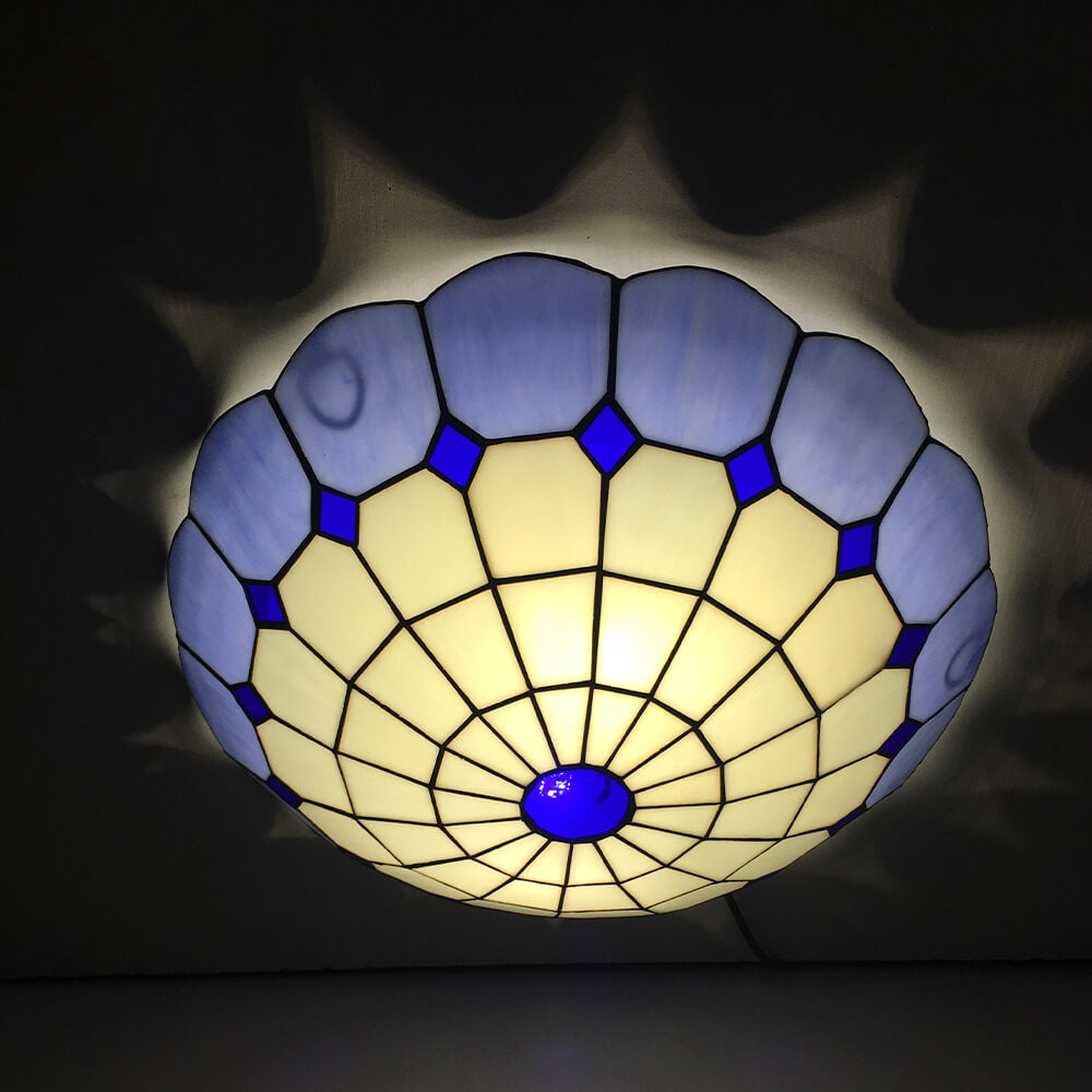 Traditional Tiffany Shell Bead Stained Glass Flush Light