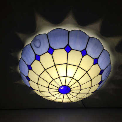 Traditional Tiffany Shell Bead Stained Glass Flush Light