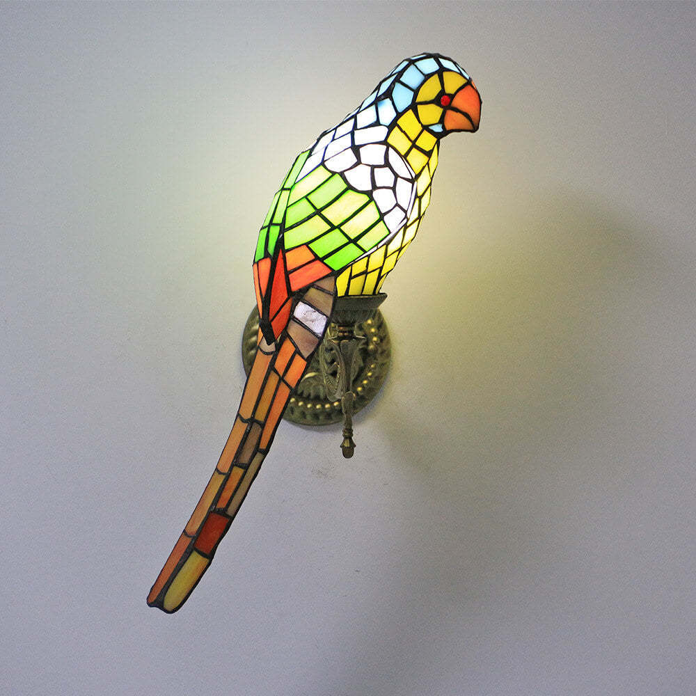 Tiffany Vintage Parrot Stained Glass Sconce