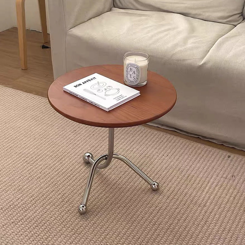 Vintage Wood Stainless Steel Cross-Leg End Table