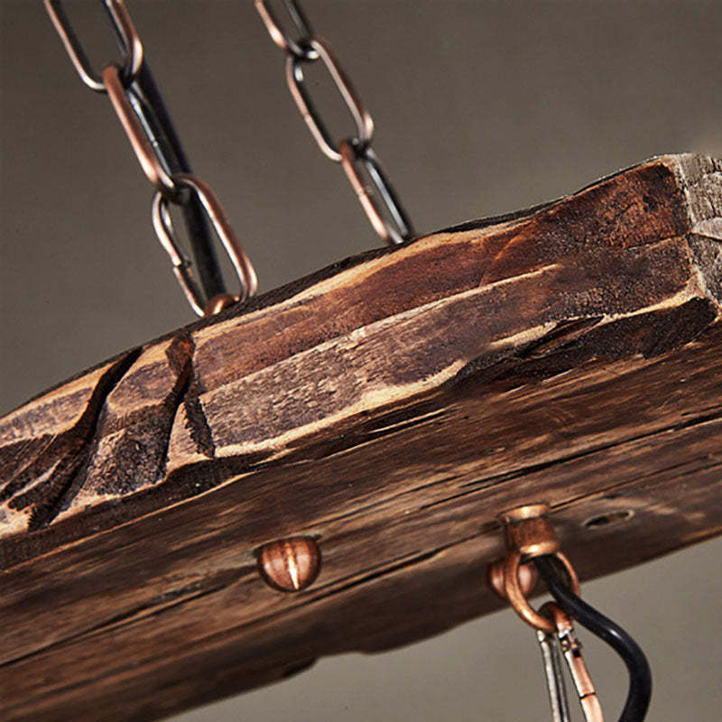 Traditional Farmhouse Wood Strip Iron Chandelier
