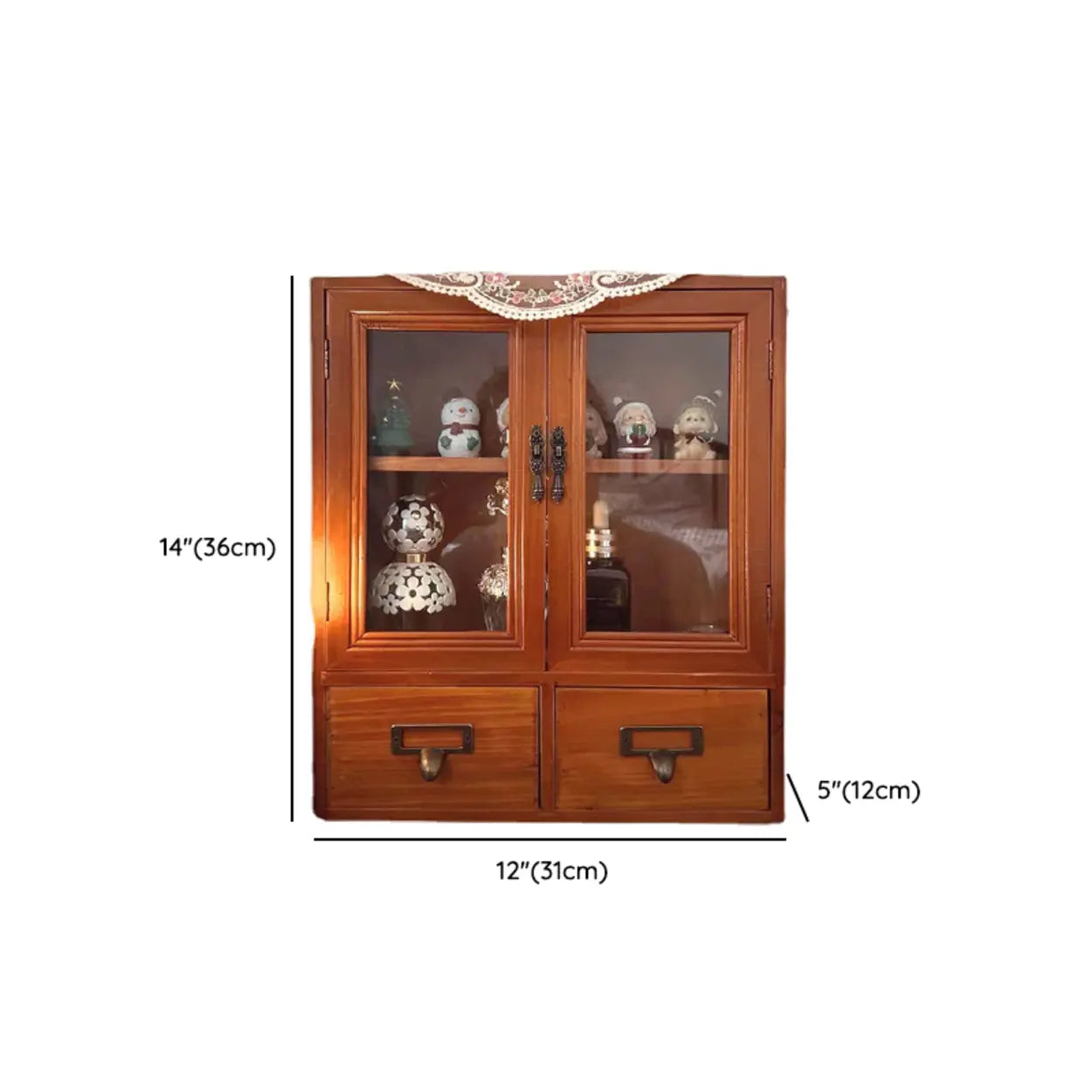 Brown Wood Rectangular Small Display Cabinet #size