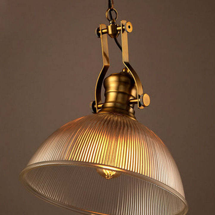 Vintage Industrial Striped Glass Dome Pendant Light — Amber Color / 220V-240V For UK/AU