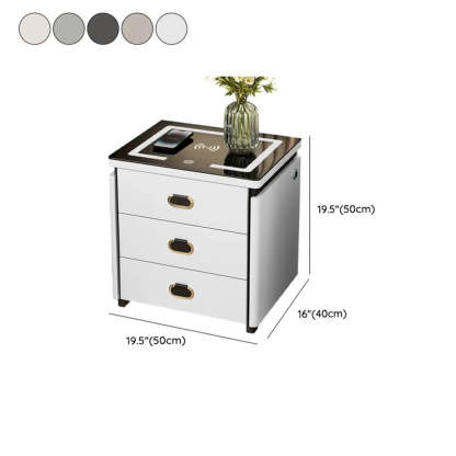 Modern 3-Drawer White Leather Nightstand with Lighting