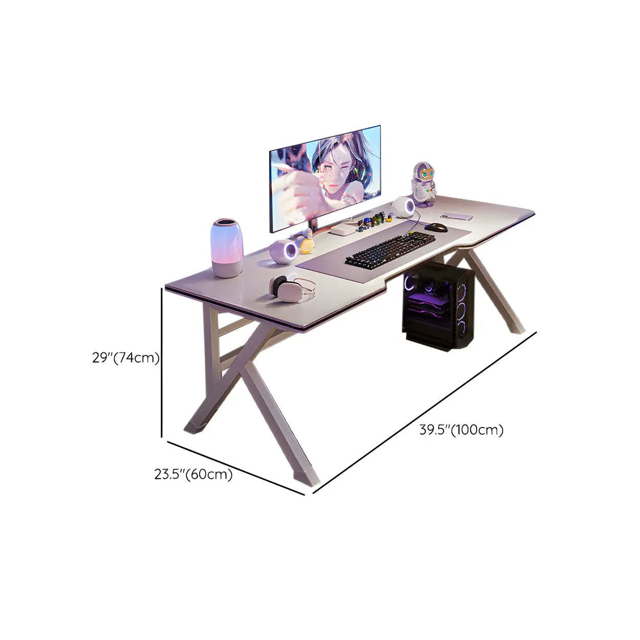 White Wood Free-Form Metal Trestle Gaming Desk