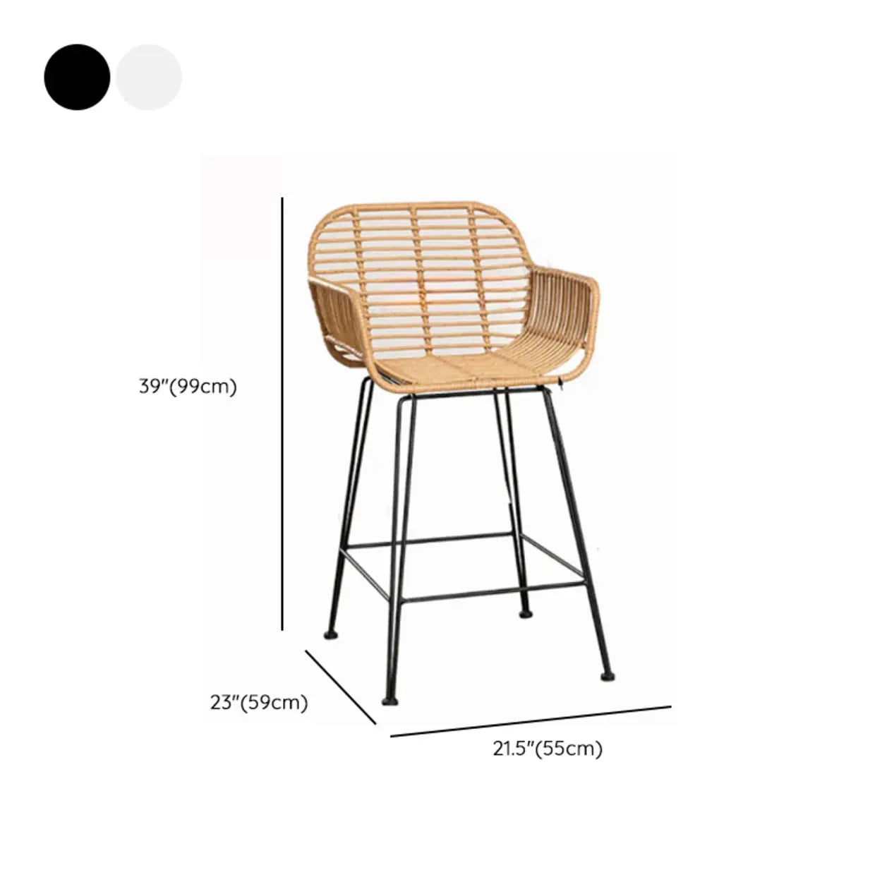 Natural Square Bar Stool with Metal Four Legs