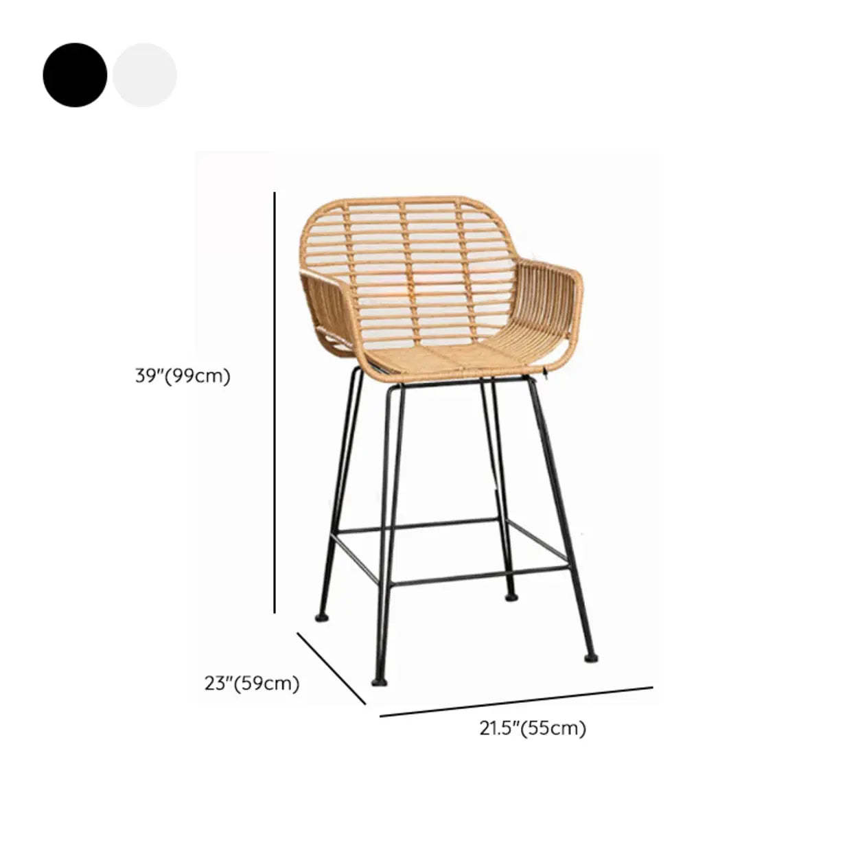 Natural Square Bar Stool with Metal Four Legs