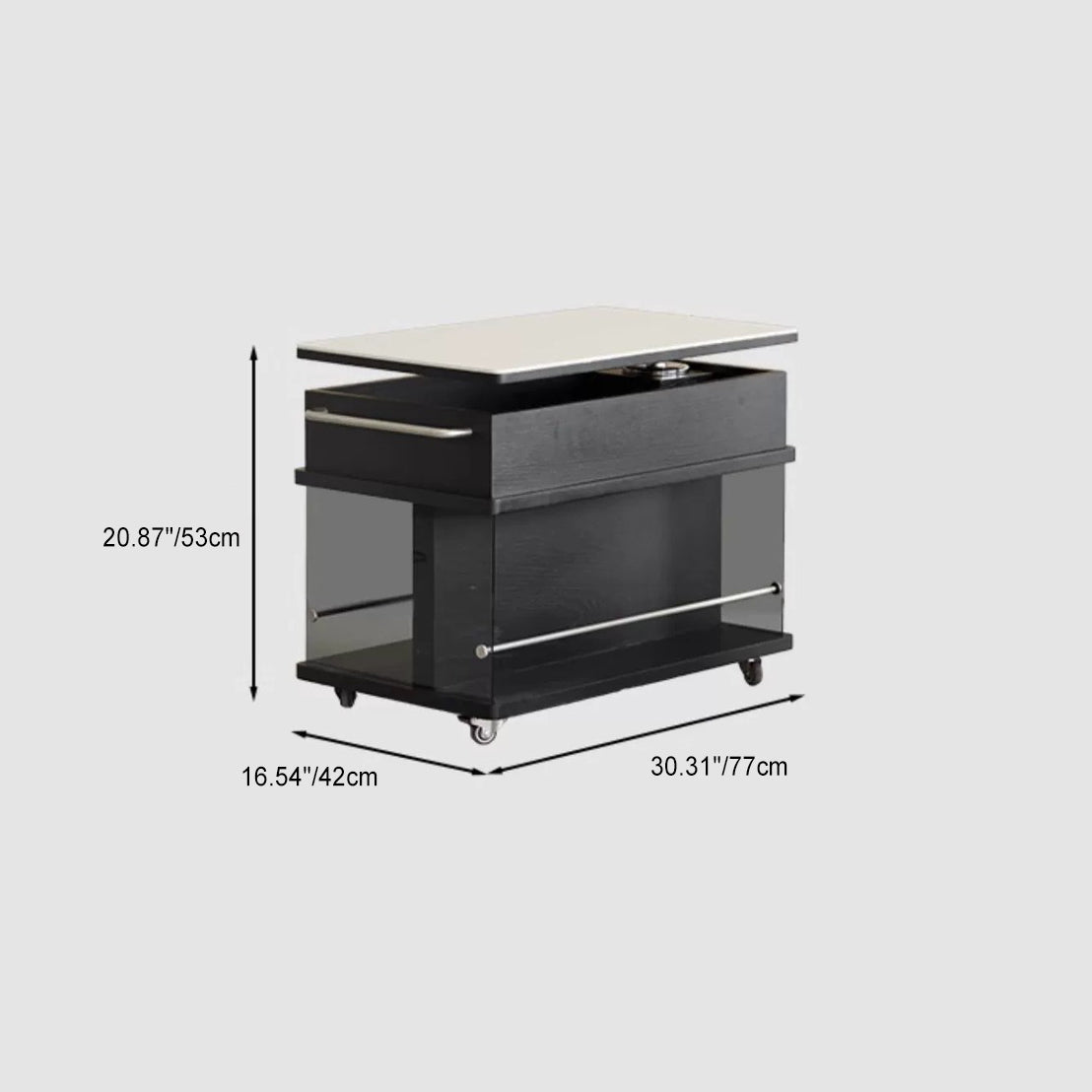 Minimalist Wood Glass Lift-Top End Table 3-Storage