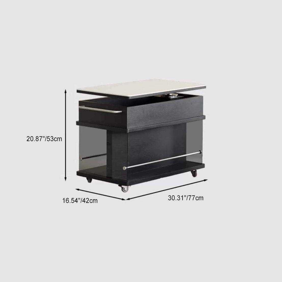 Minimalist Wood Glass Lift-Top End Table 3-Storage
