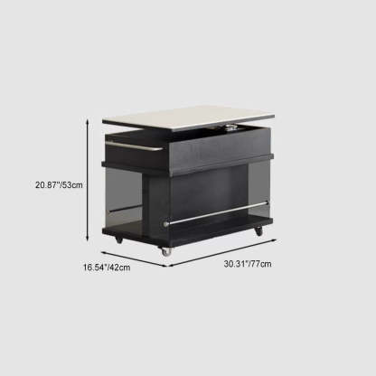Minimalist Wood Glass Lift-Top End Table 3-Storage
