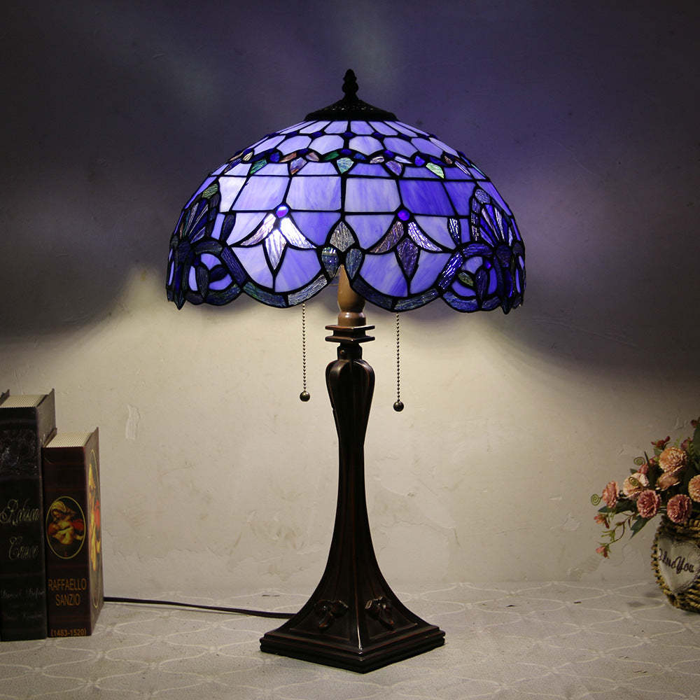 Tiffany Mediterranean Stained Glass Cone 2-Light Table Lamp