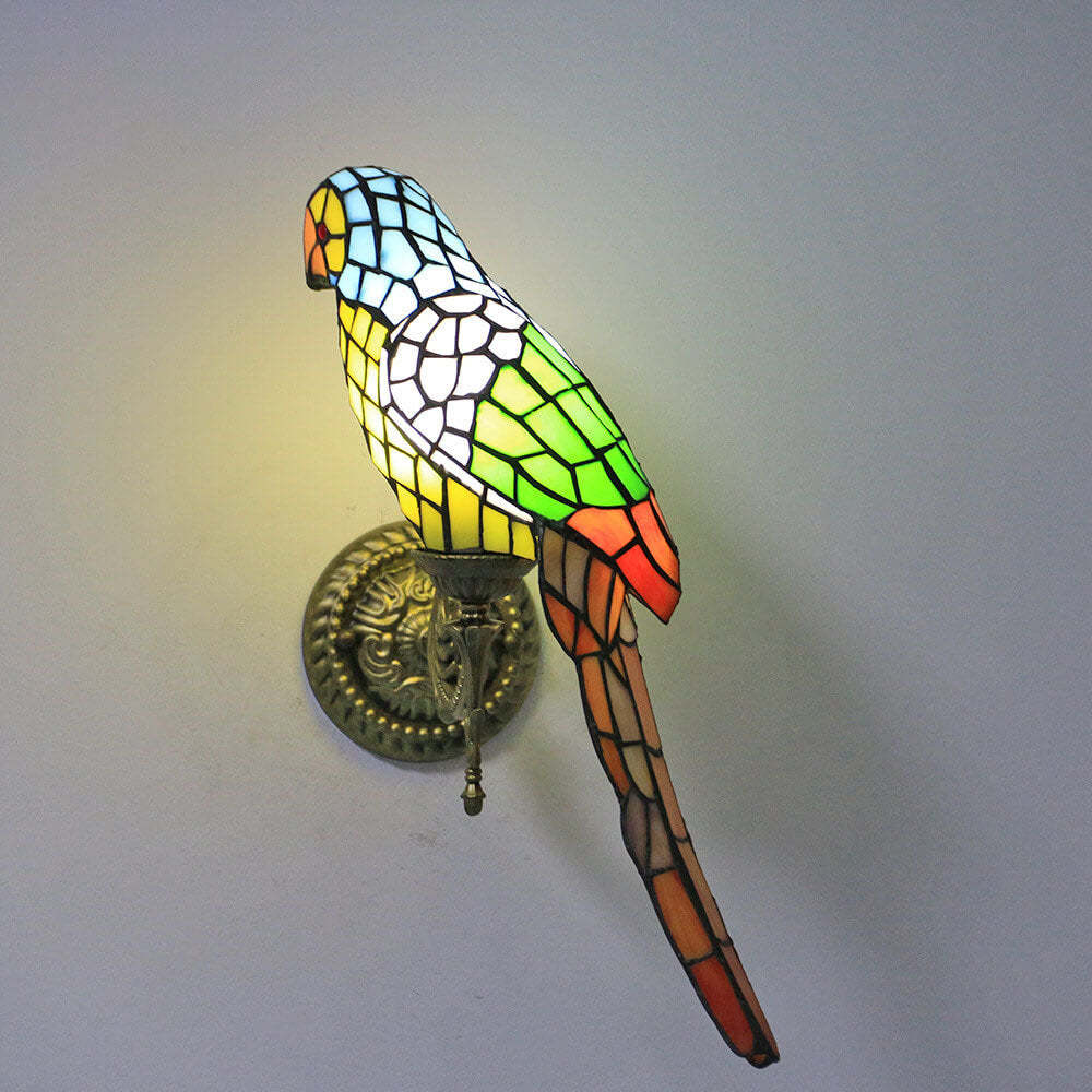 Tiffany Vintage Parrot Stained Glass Sconce