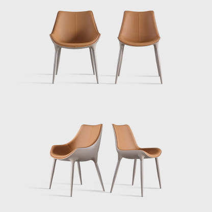 Modern Cowhide Steel Curved Dining Chair