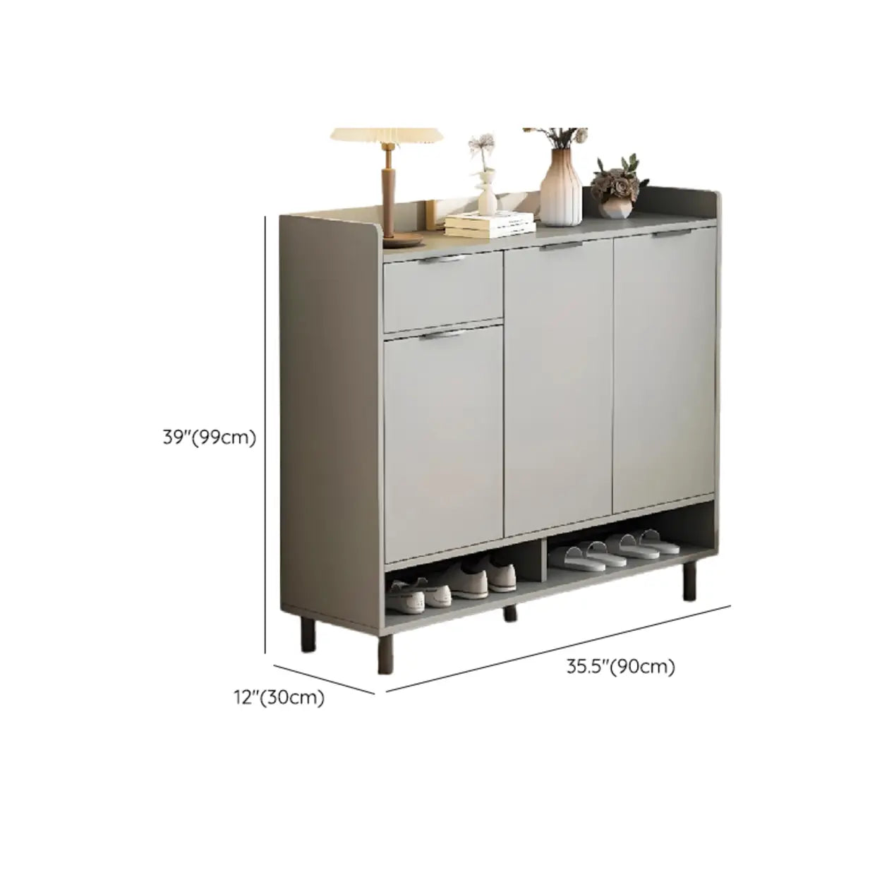 Modern Beige Wood Large Hallway Shoe Cabinet