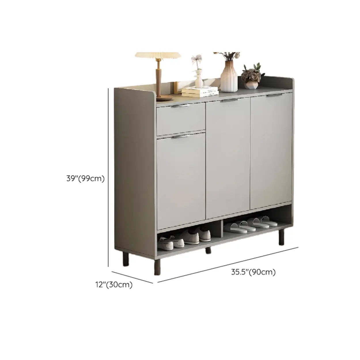 Modern Beige Wood Large Hallway Shoe Cabinet