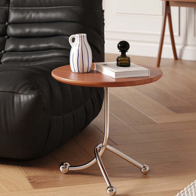 Vintage Wood Stainless Steel Cross-Leg End Table — Black