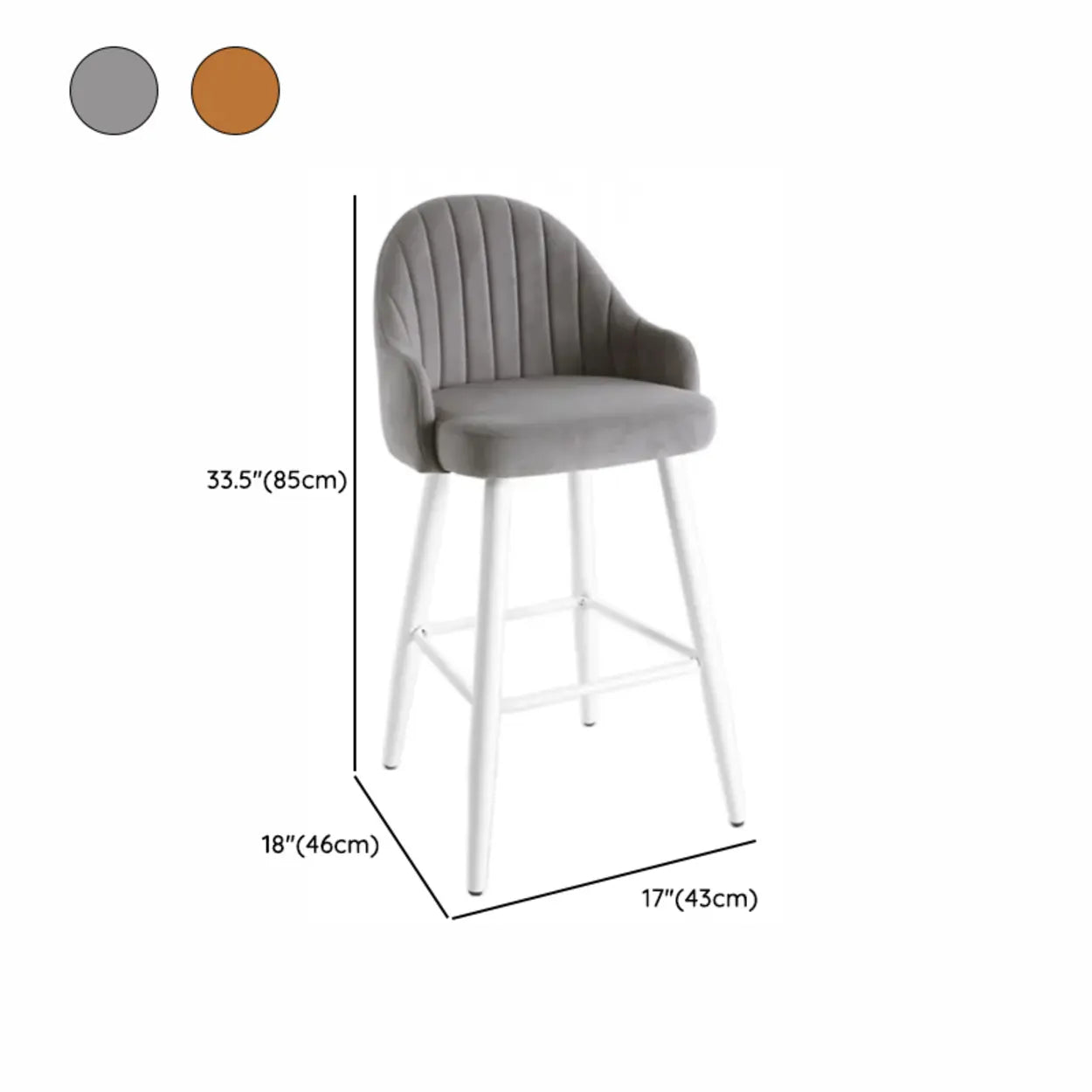 Apricot Upholstered Rectangular Bar Stool with Arms