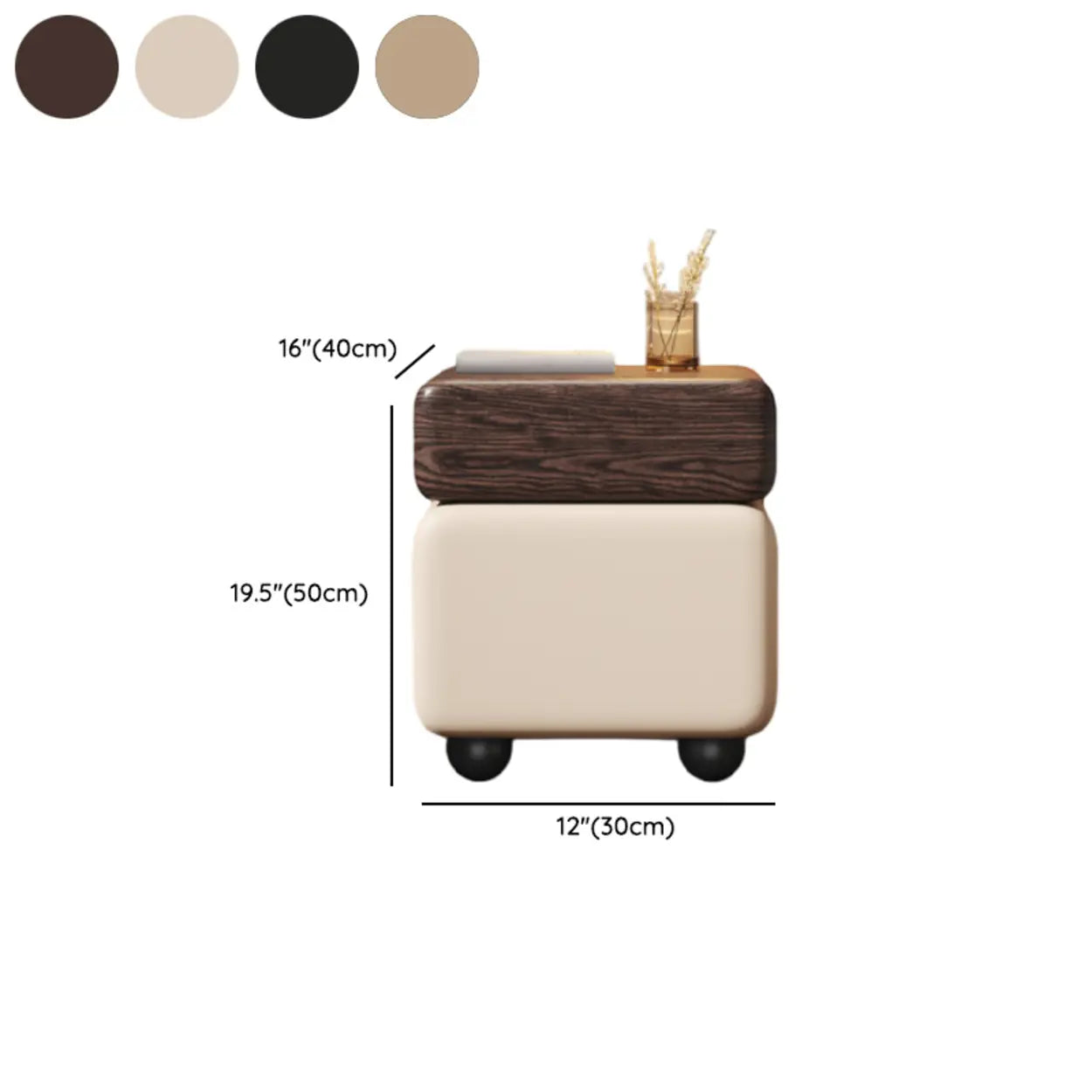 Mid-Century Black Leather Wood Nightstand — Walnut/ Black