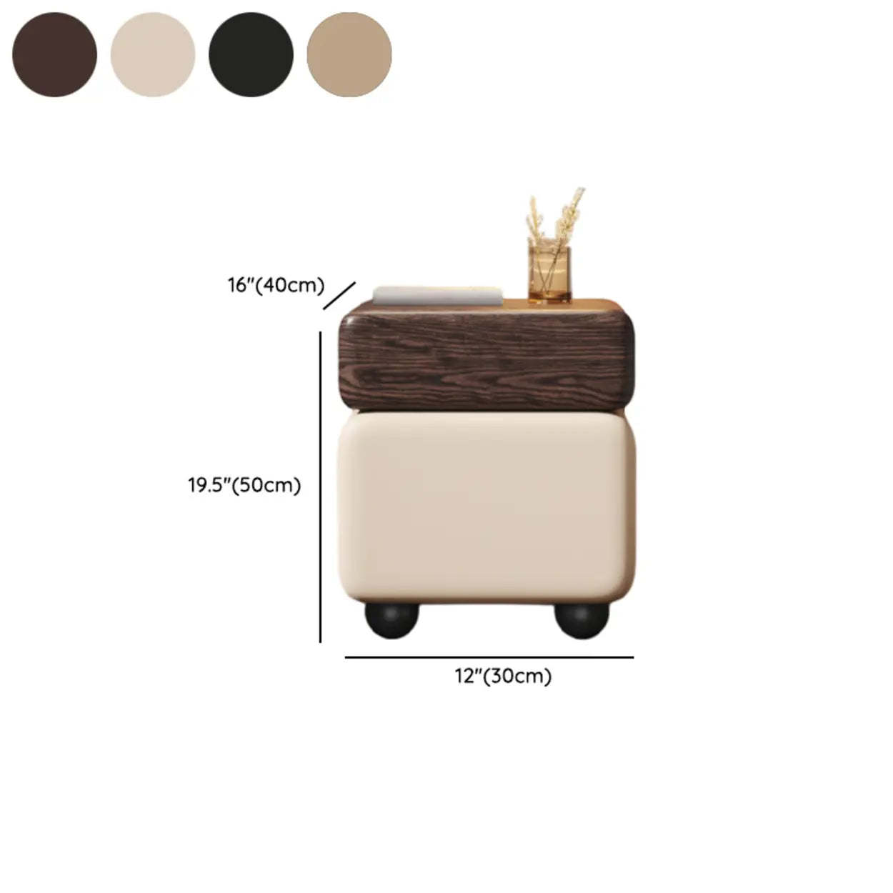 Mid-Century Black Leather Wood Nightstand — Walnut/ Black