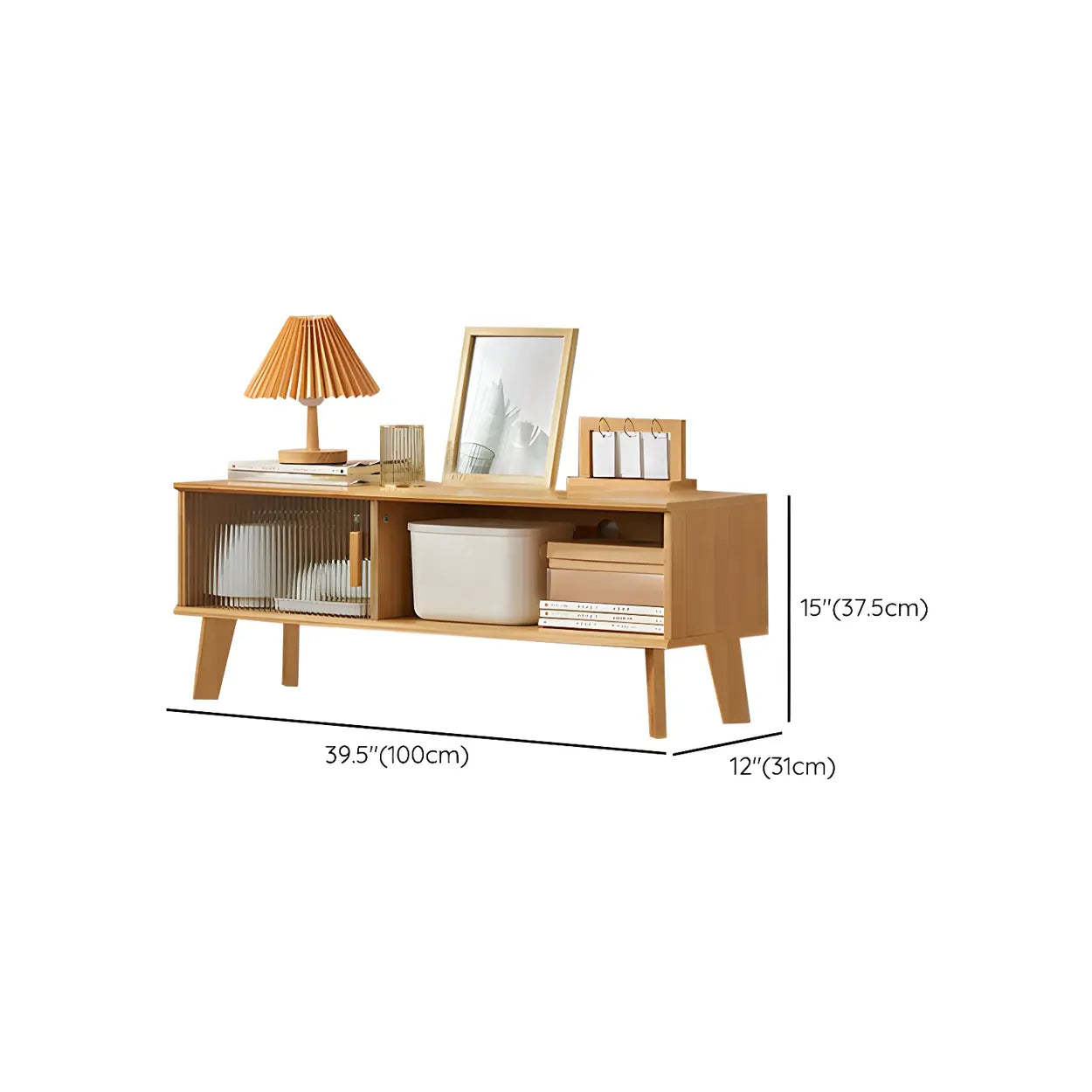 Natural Wood Open Storage TV Stand