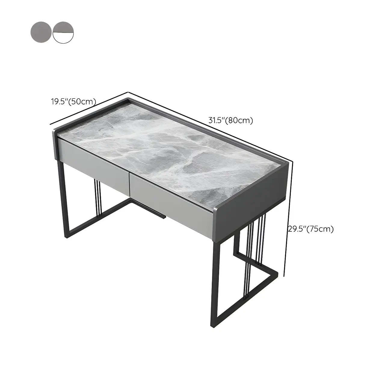 Gray Stone Top Metal-Sled Writing Desk with Drawers