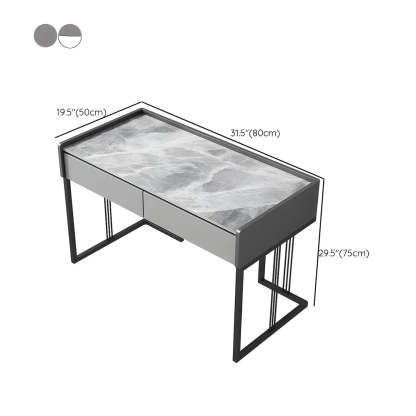 Gray Stone Top Metal-Sled Writing Desk with Drawers