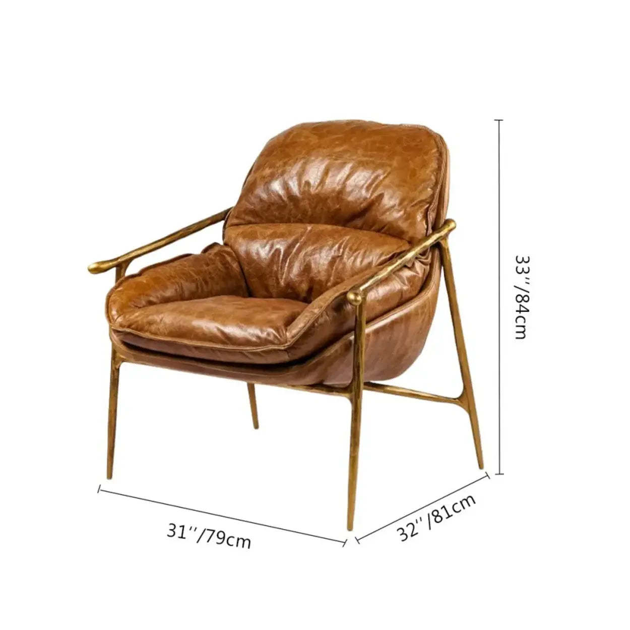 Mid-Century Brown Leather Arm Accent Chair