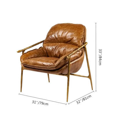Mid-Century Brown Leather Arm Accent Chair