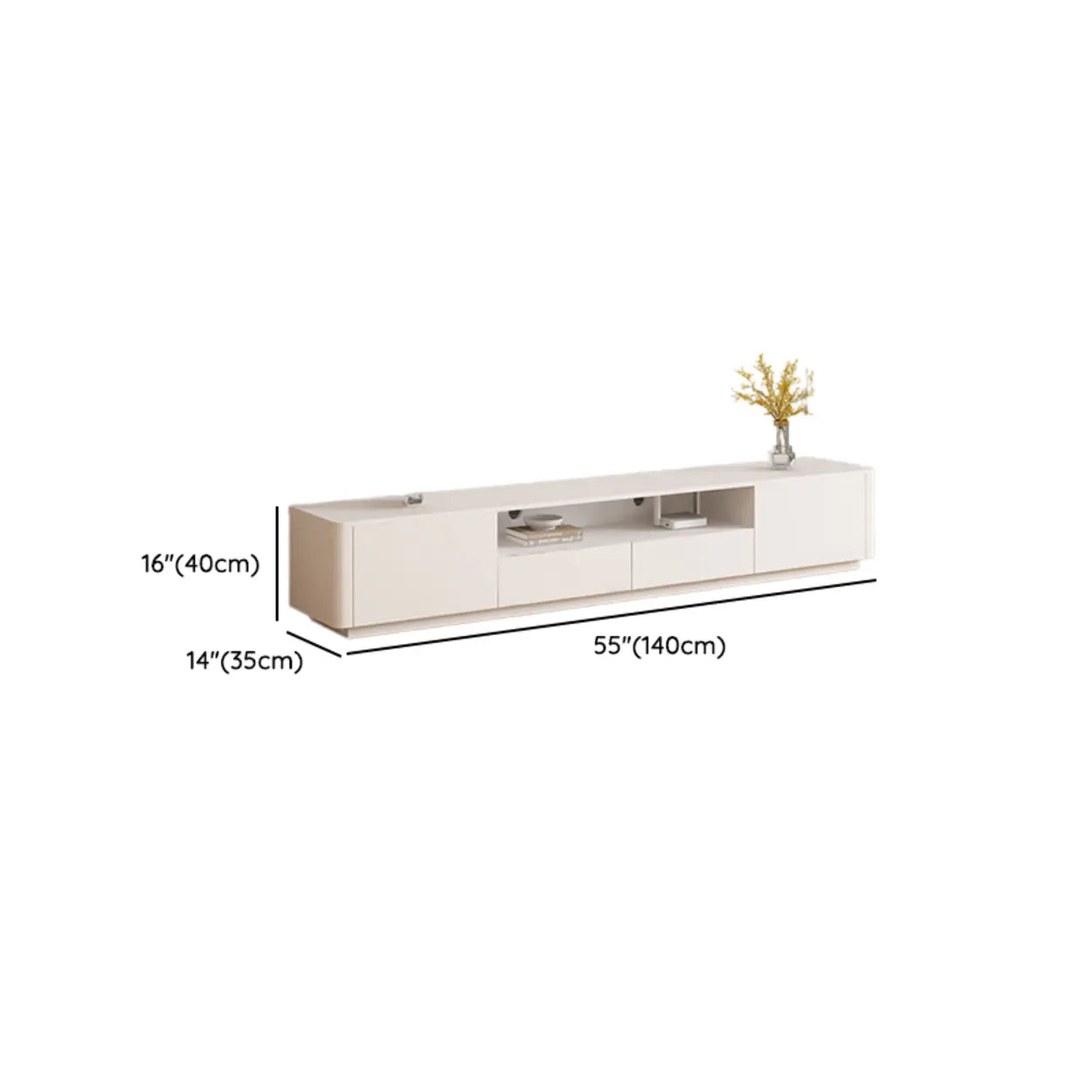 White Wood Long TV Stand with Drawers