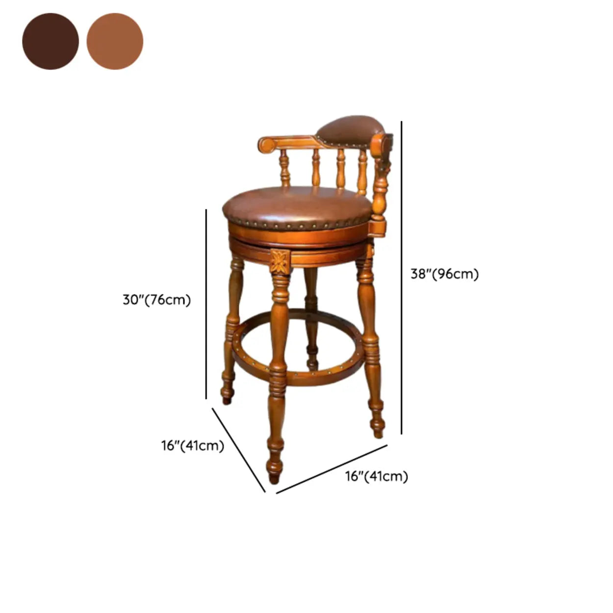Traditional Wood Swivel Leather Padded Bar Stool