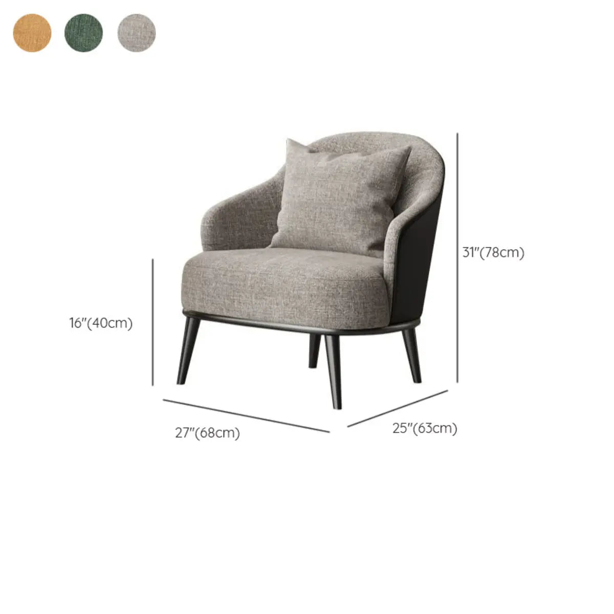 Gray-Black Coarse Linen Curved Back Pillow Accent Chair #size