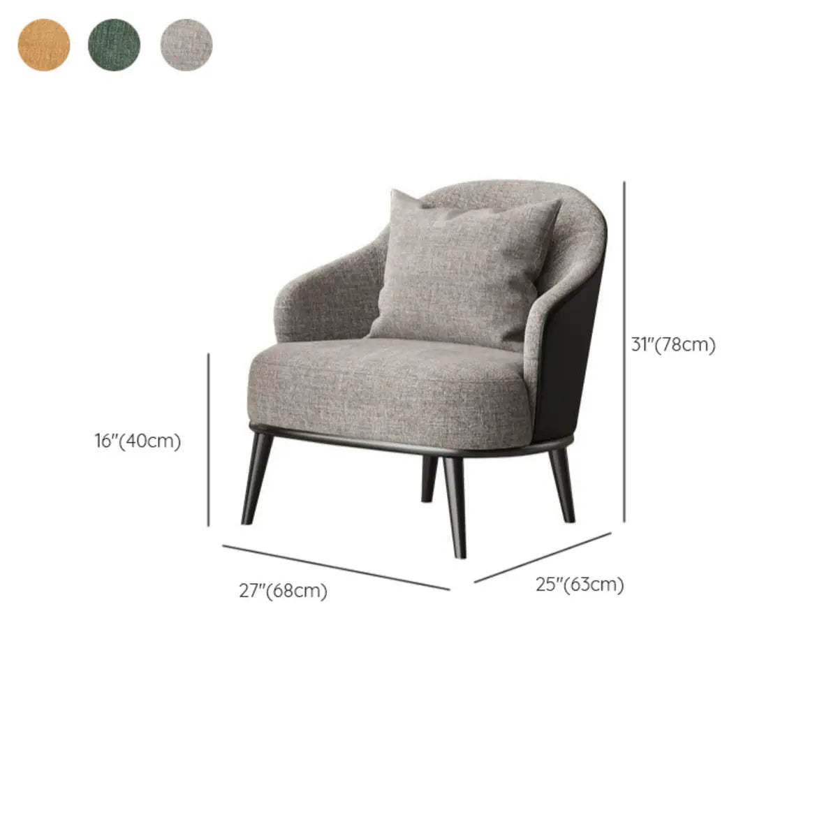 Gray-Black Coarse Linen Curved Back Pillow Accent Chair