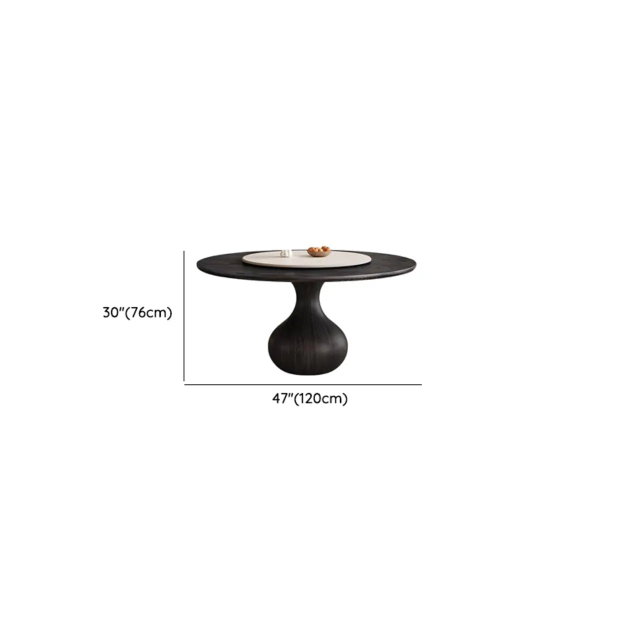 Vintage Black Lazy Susan Round Wood Pedestal Dining Table #size