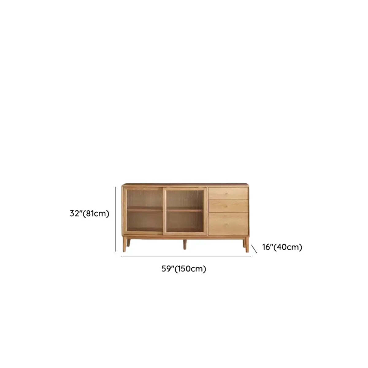 Natural Oak Sliding Door Open Sideboard with Drawers