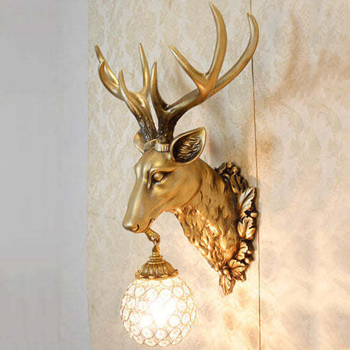 European Retro Deer Head Resin Sconce