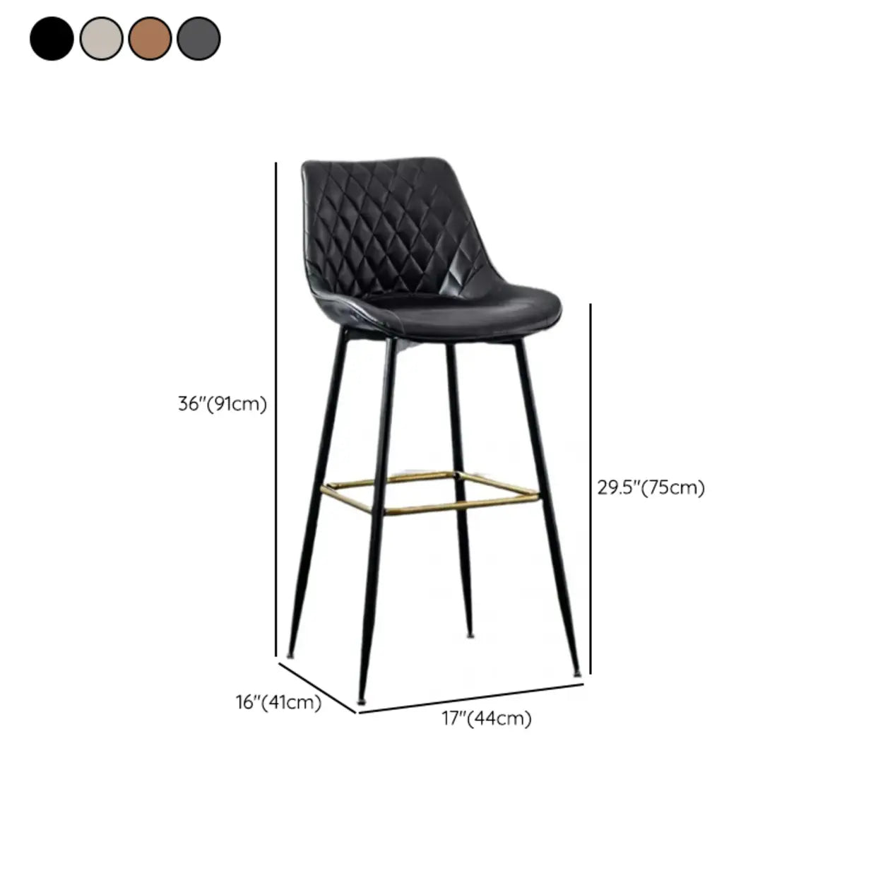 Upholstered Modern Back Bar Stool with Metal Legs