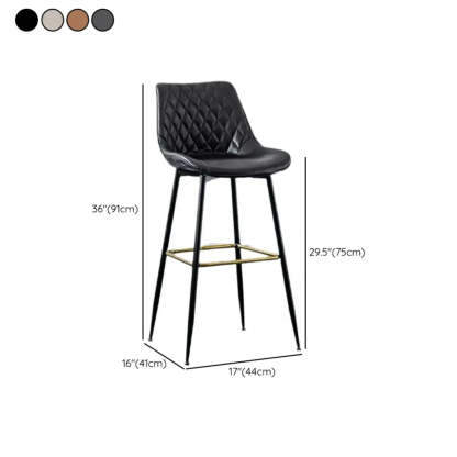 Upholstered Modern Back Bar Stool with Metal Legs