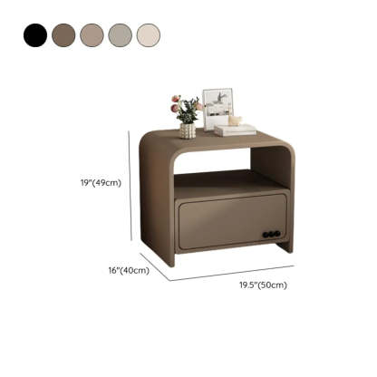Curved Off-White Wood Nightstand with Drawer and Shelves