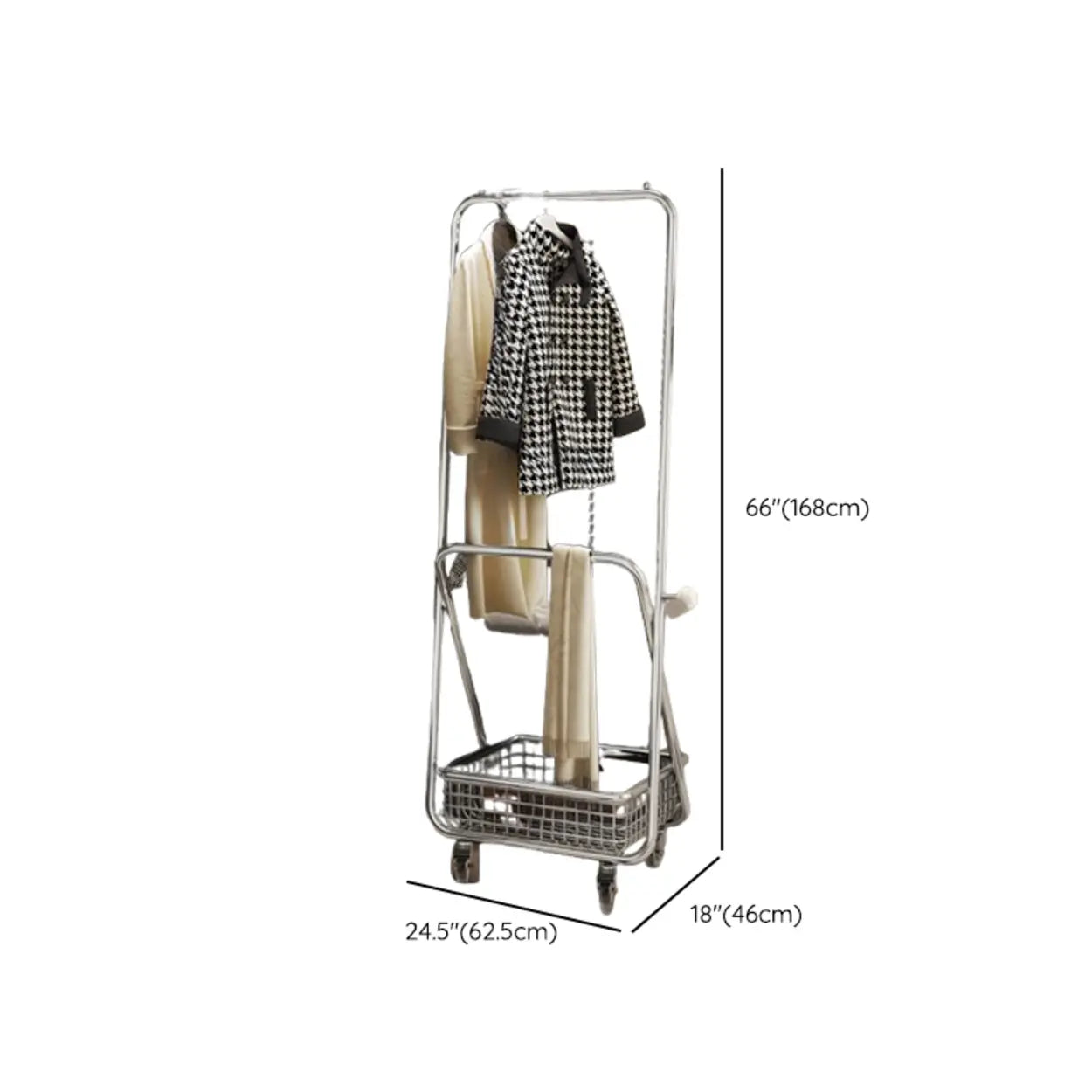 Folding Silver Steel Coat Closet Rack with Wheels