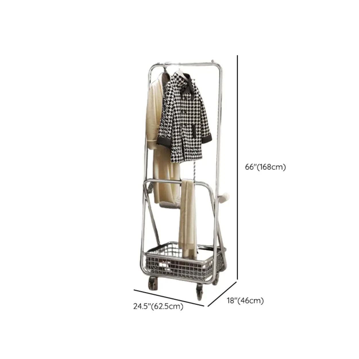 Folding Silver Steel Coat Closet Rack with Wheels