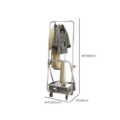 Folding Silver Steel Coat Closet Rack with Wheels