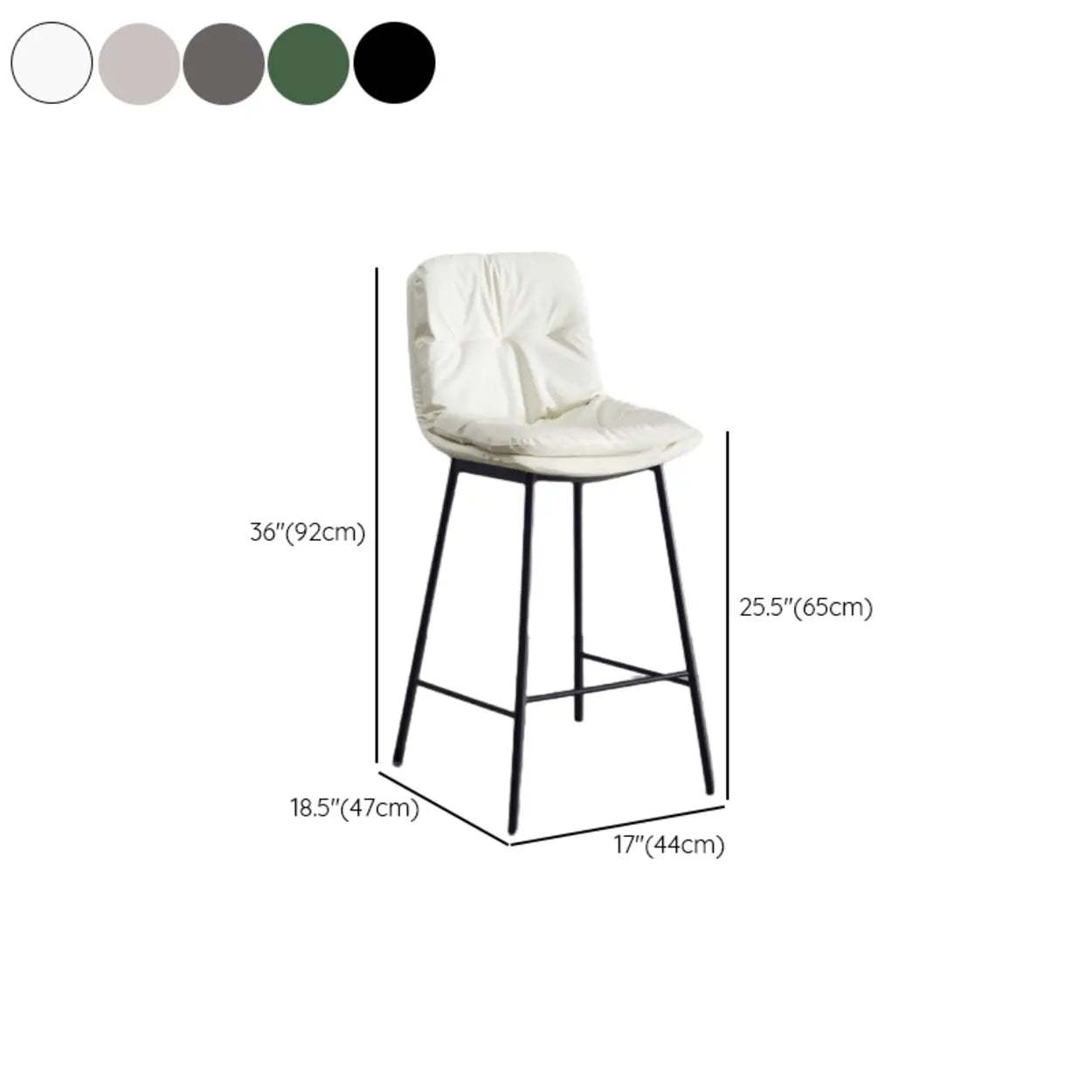 Modern Armless Leather Bar Stool with Backrest
