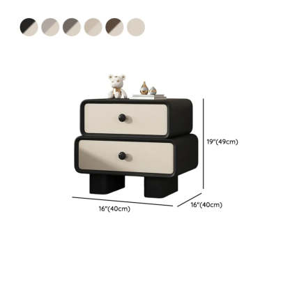 Modern Black Cream Leather 2-Tier Nightstand — Light Gray/ Beige