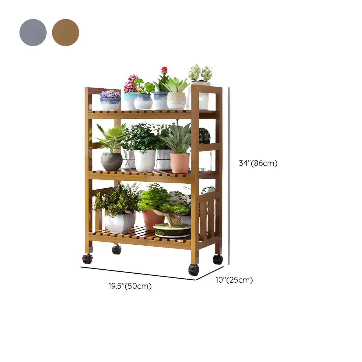Wood Multi-Tier Plant Stand with Casters