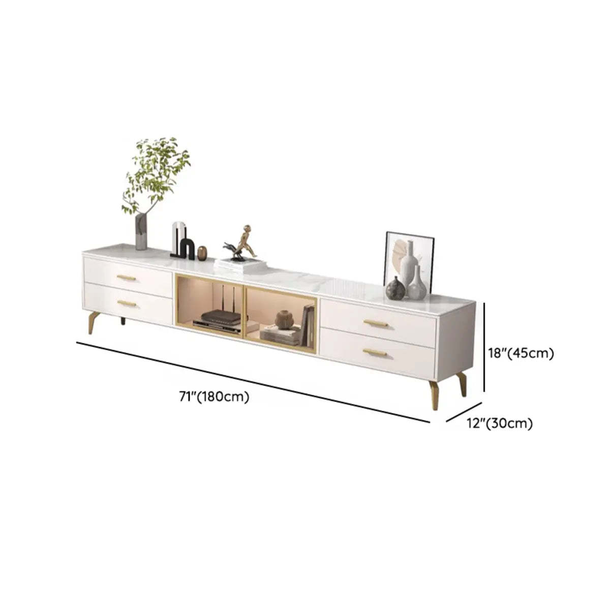 White Stone Cabinet Drawer Long TV Stand