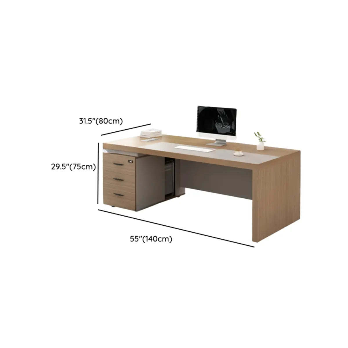 Executive Natural Wood Rectangle Storage Desk